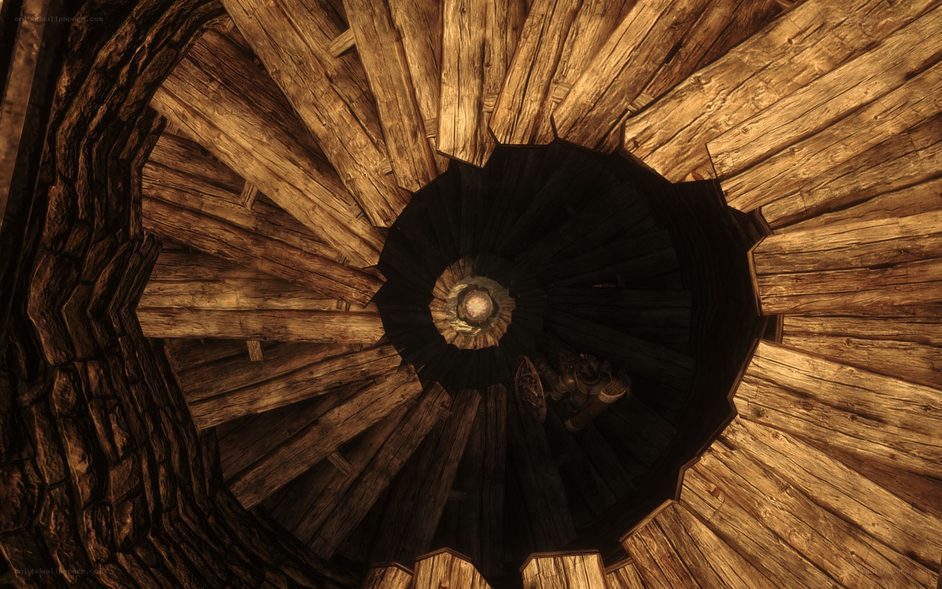 spiral wooden staircase interior