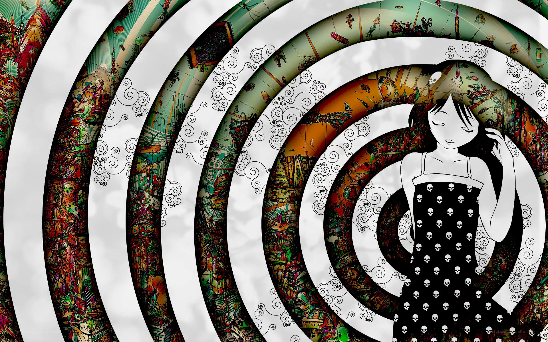 spiraling cityscape with girl