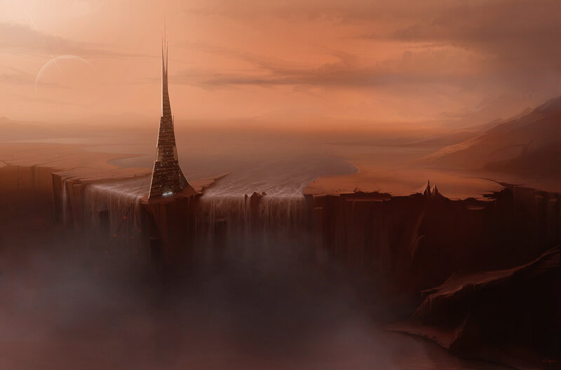 Spire on Cliff Edge — Orange, Dramatic