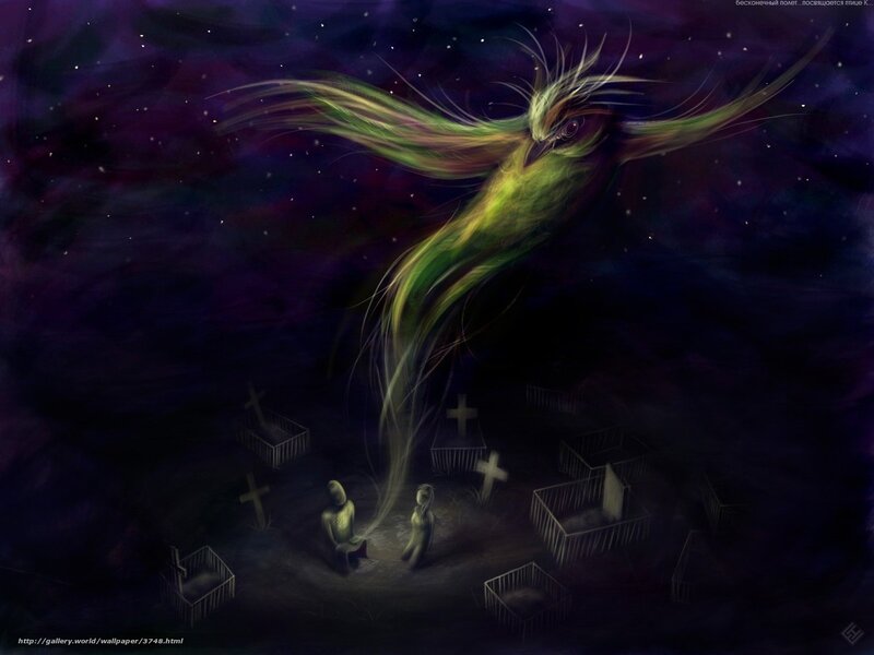 Spirit bird over graveyard