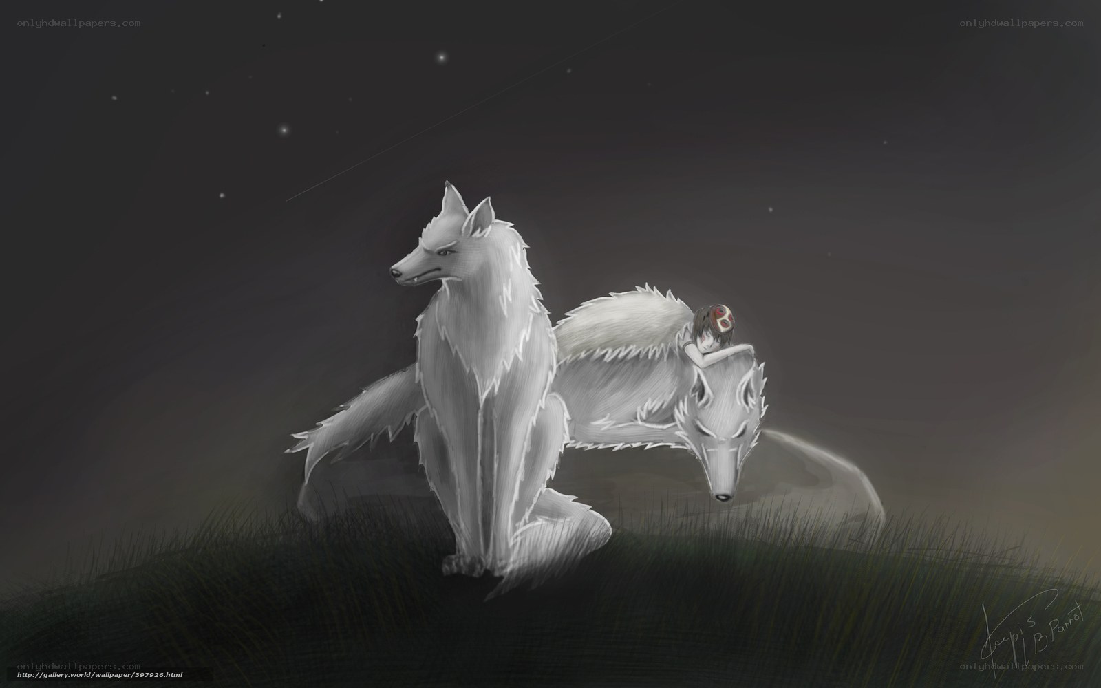 spirit wolf and child at night