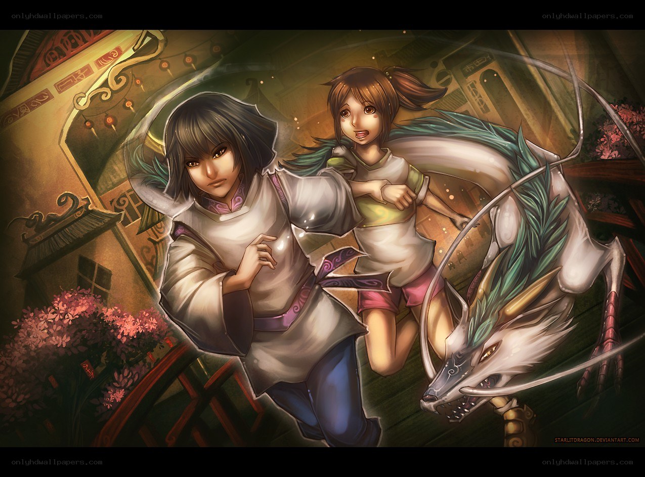 Spirited Away characters with dragon