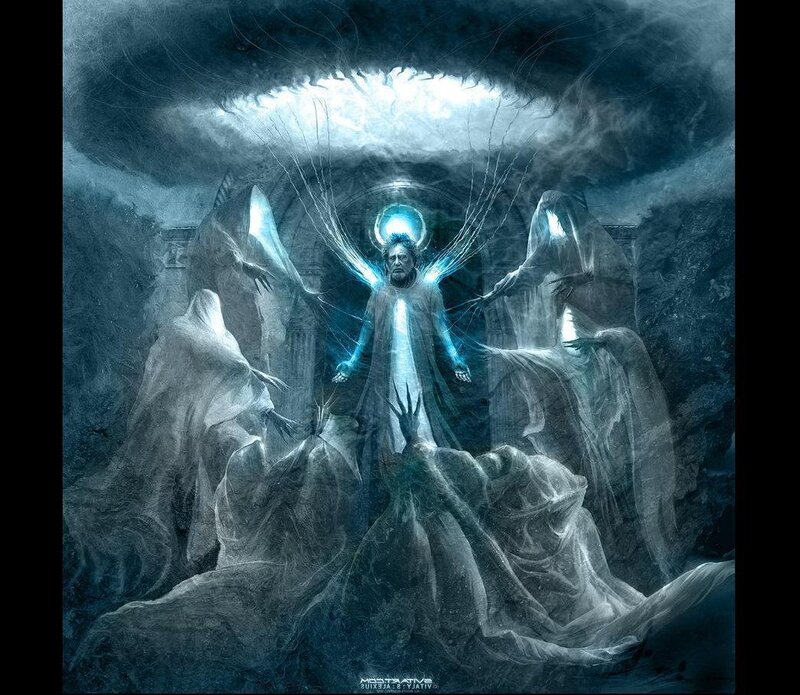 spiritual figure surrounded by ghosts