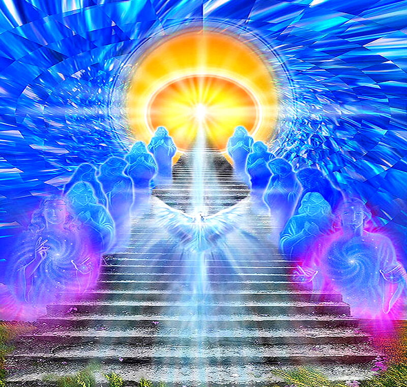 Spiritual Figures Ascending Stairs