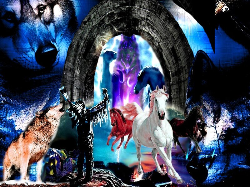 Spiritual Wolf and Horses