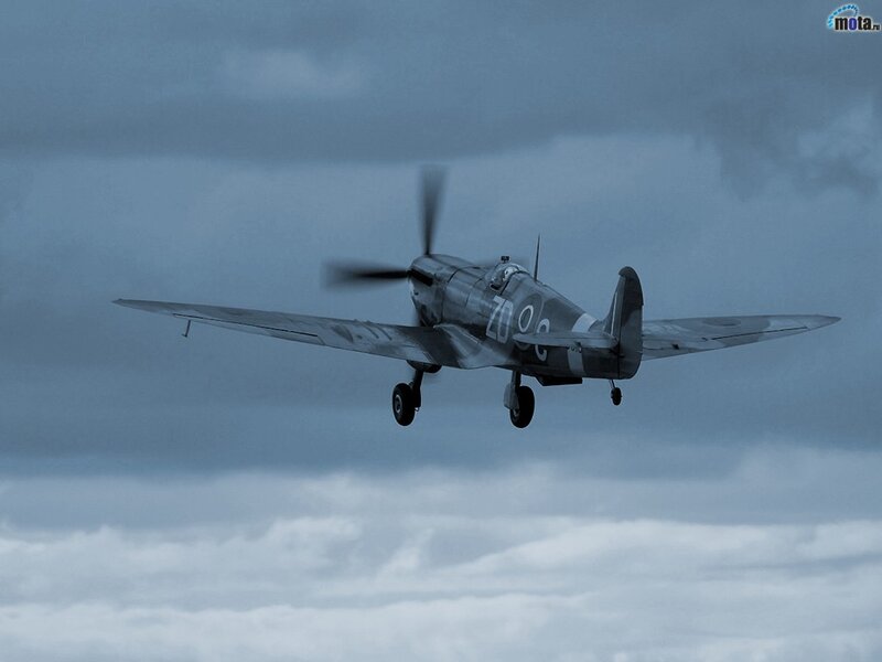 Spitfire Aircraft in Flight — Gray, Dramatic
