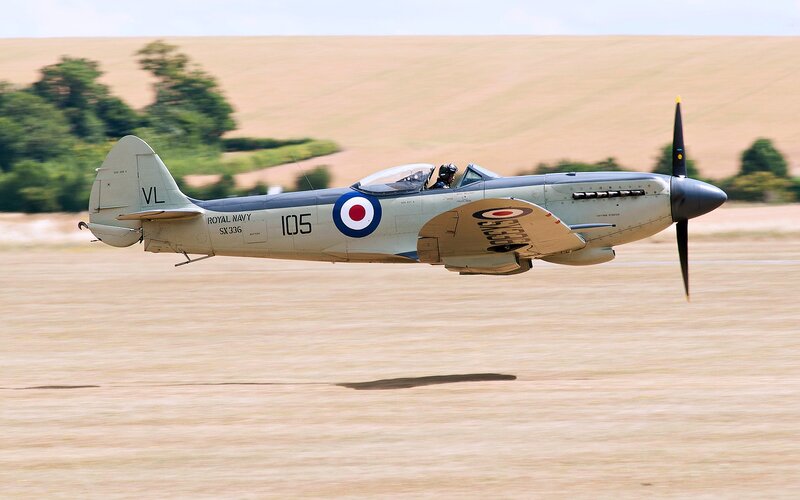 Spitfire Aircraft in Flight — Gray