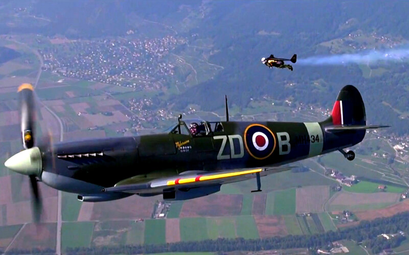 Spitfire Aircraft in Flight — Green, Dramatic, Afternoon