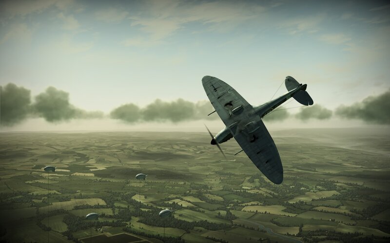 Spitfire Aircraft in Flight — Green, Dramatic