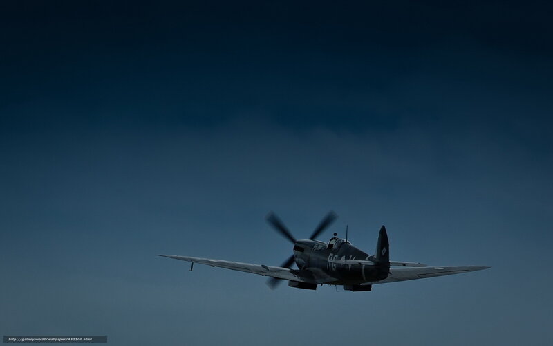 Spitfire Airplane in Flight — Blue, Dramatic