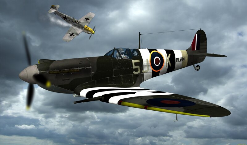 Spitfire and Messerschmitt in Flight