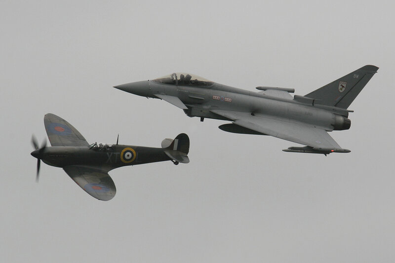Spitfire and Typhoon in flight