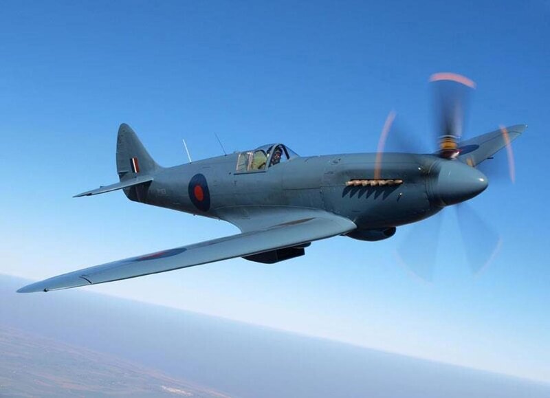 Spitfire Fighter Plane — Blue, Calm, Afternoon, Photograph, Propeller