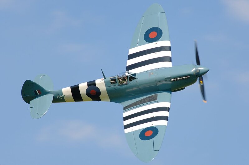 Spitfire Fighter Plane — Blue, Clear, Afternoon, Photograph