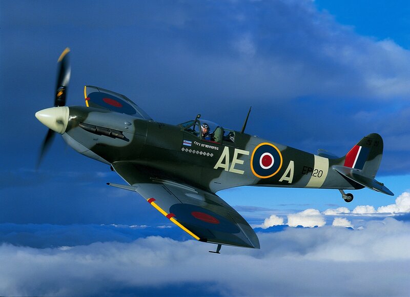 Spitfire Fighter Plane — Blue, Dramatic