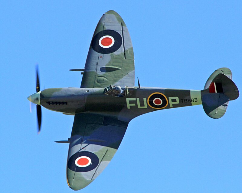 Spitfire Fighter Plane — Blue, Dynamic, Afternoon, Photograph, Pilot