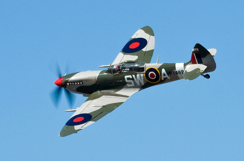 Spitfire Fighter Plane — Blue, Dynamic, Afternoon, Photograph, Propeller, Pilot