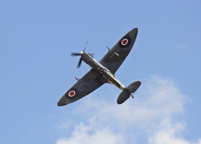Spitfire Fighter Plane — Blue, Dynamic, Afternoon, Photograph, Propeller, Wings