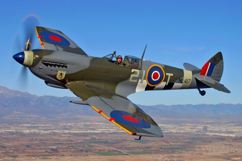 Spitfire Fighter Plane — Blue, Dynamic, Afternoon, Photograph