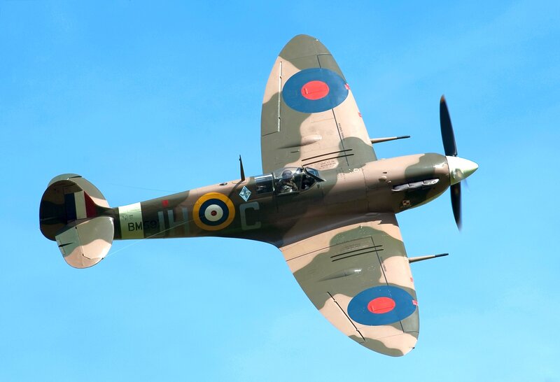 Spitfire Fighter Plane — Blue, Dynamic, Afternoon