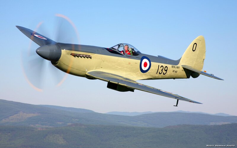Spitfire Fighter Plane — Blue, Serene