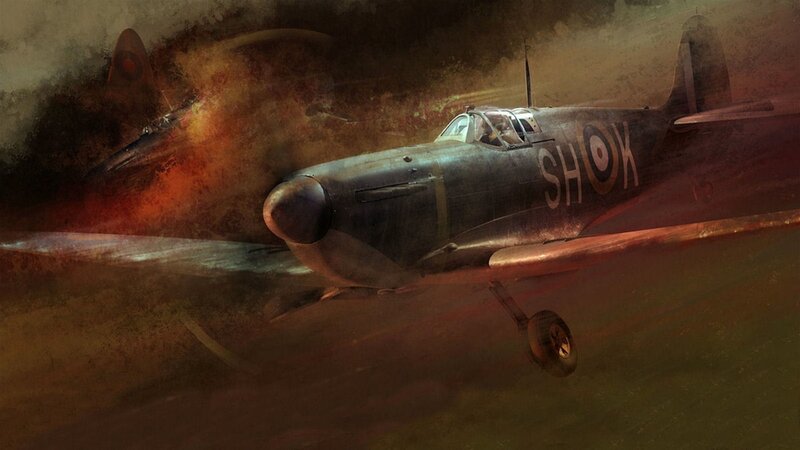 Spitfire Fighter Plane — Brown, Dramatic, Digital Art, Airplane, Explosion