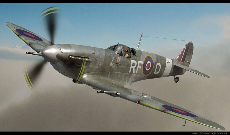 Spitfire Fighter Plane — Gray, Dramatic, Afternoon, Digital Art, Pilot