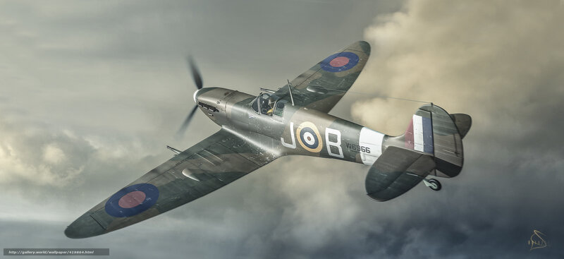 Spitfire Fighter Plane — Gray, Dramatic, Digital Art
