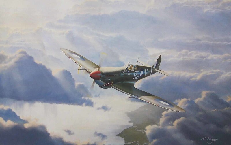Spitfire Fighter Plane — Gray, Dramatic