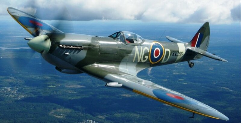 Spitfire Fighter Plane — Gray, Dynamic, Afternoon, Photograph, Aircraft
