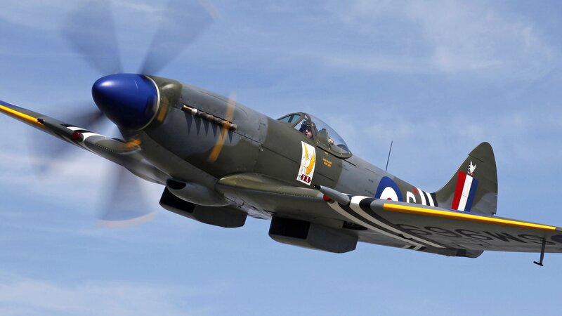 Spitfire Fighter Plane — Gray, Dynamic, Afternoon, Photograph, Pilot, Propeller, Wings