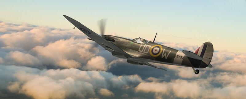 Spitfire Fighter Plane — Gray, Serene, Sunrise