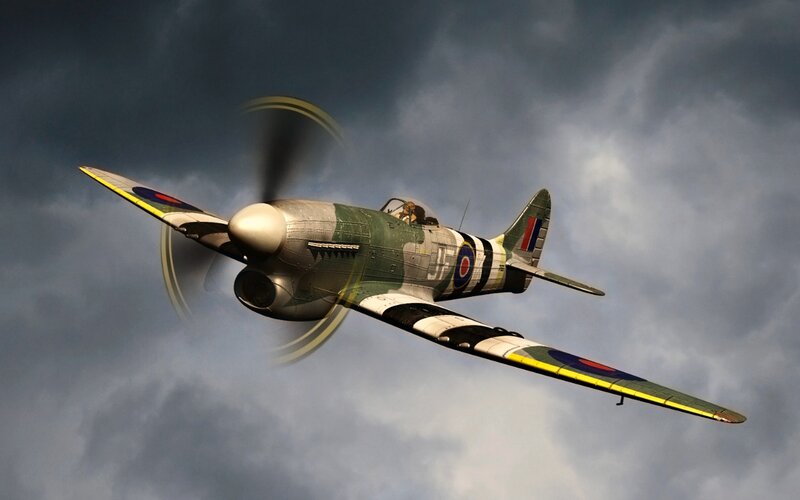 Spitfire Fighter Plane — Green, Dramatic, 3d Render, Propeller