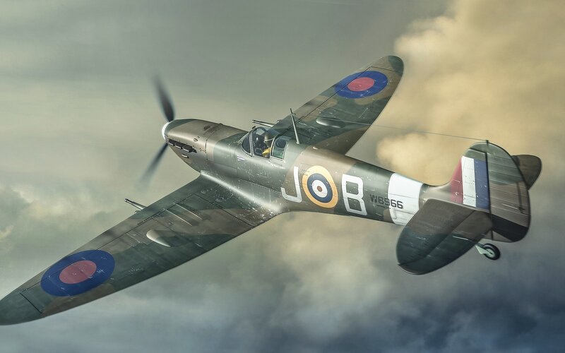 Spitfire Fighter Plane — Green, Dramatic, Digital Art
