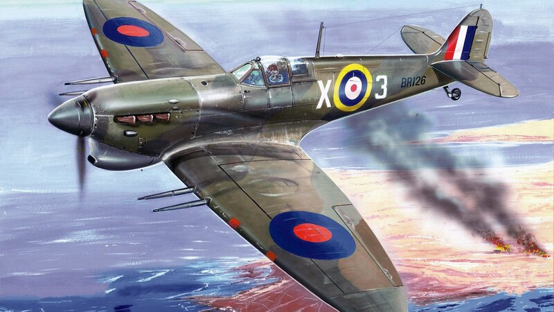 Spitfire Fighter Plane — Green, Dramatic, Illustration
