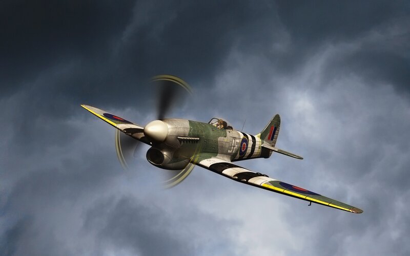 Spitfire Fighter Plane — Green, Dramatic, Photograph, Propeller
