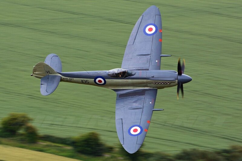 Spitfire Fighter Plane — Green, Dynamic, Afternoon, Photograph, Aircraft, Propeller