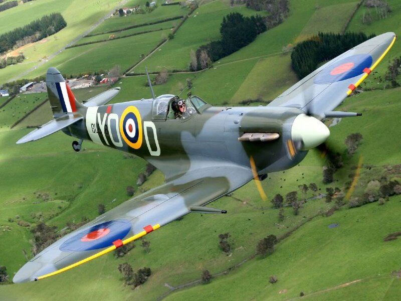 Spitfire Fighter Plane — Green, Dynamic, Afternoon, Photograph, Pilot, Green Fields