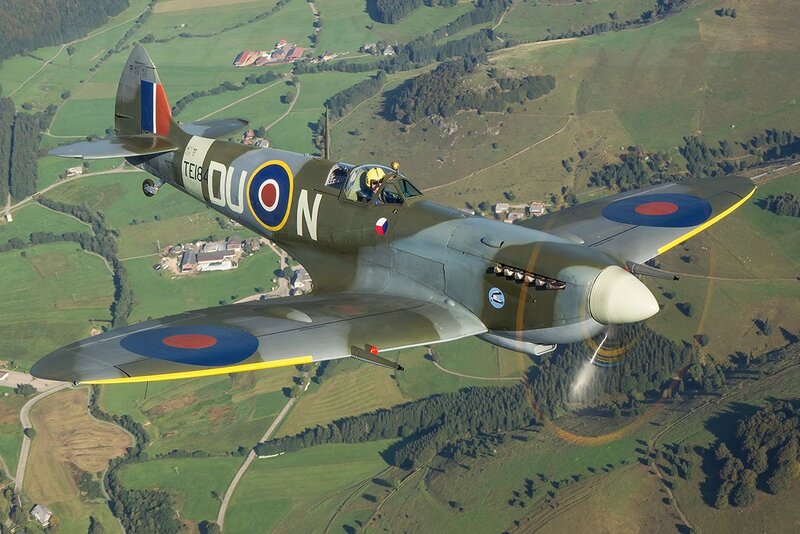 Spitfire Fighter Plane — Green, Dynamic, Afternoon, Photograph, Pilot, Propeller, Green Fields