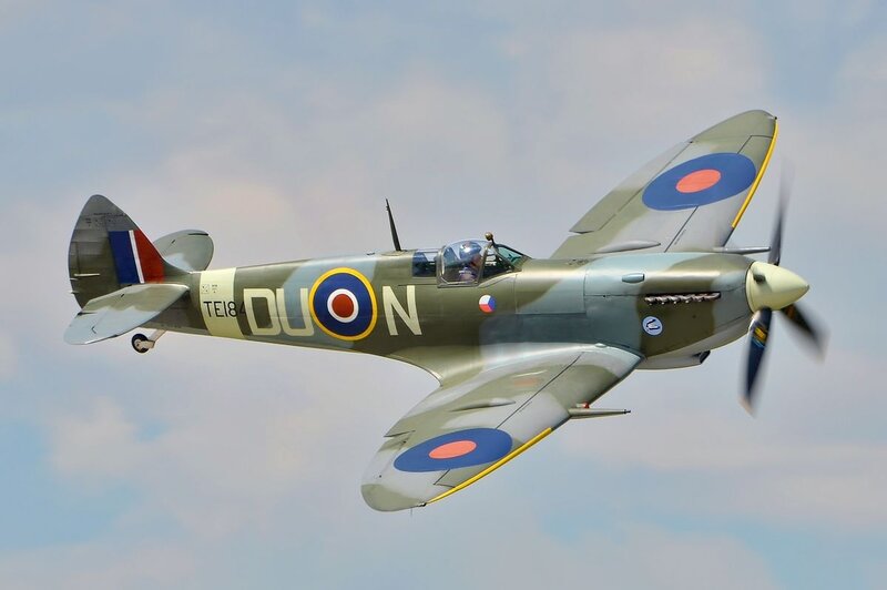 Spitfire Fighter Plane — Green, Dynamic, Afternoon, Photograph, Pilot, Propeller, Sky
