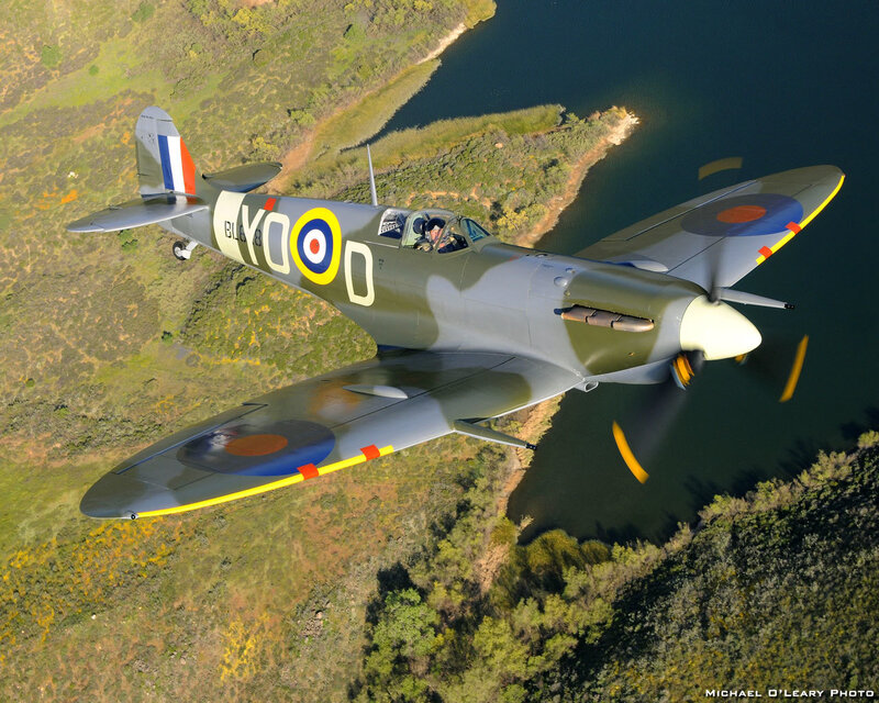 Spitfire Fighter Plane — Green, Dynamic, Afternoon, Photograph, Pilot