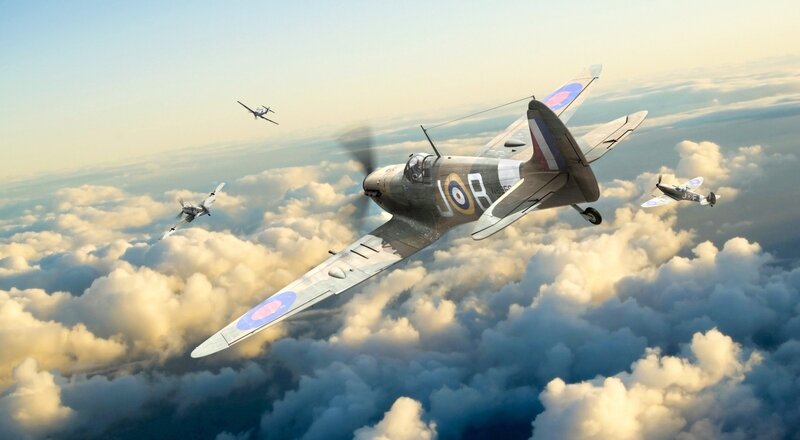 Spitfire Fighter Planes — Blue, Dramatic, Afternoon, Digital Art