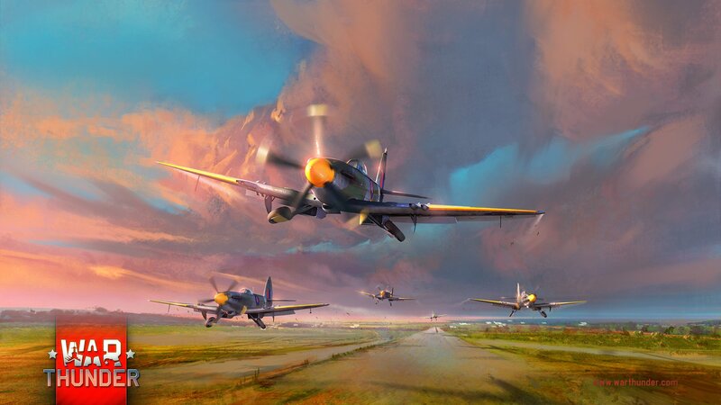 Spitfire Fighter Planes — Blue, Dramatic, Sunset, Digital Art