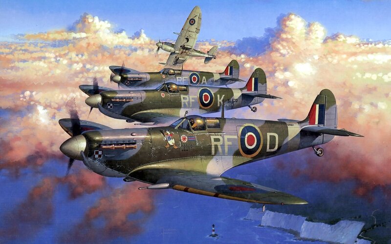 Spitfire Fighter Planes — Blue, Dramatic, Sunset