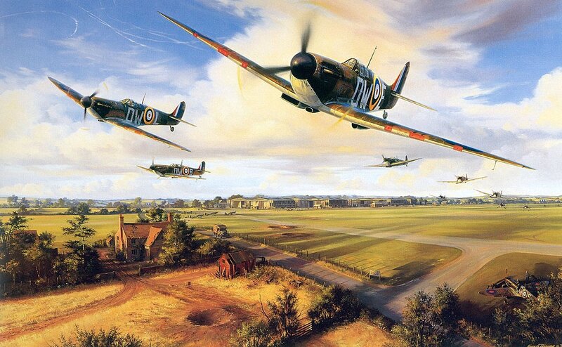 Spitfire Fighter Planes — Blue, Dramatic