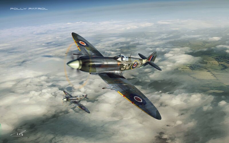 Spitfire Fighter Planes — Gray, Dramatic