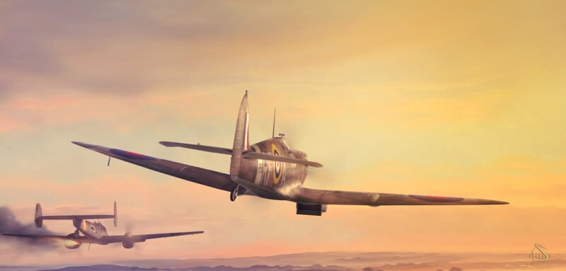 Spitfire Fighter Planes — Yellow, Dramatic