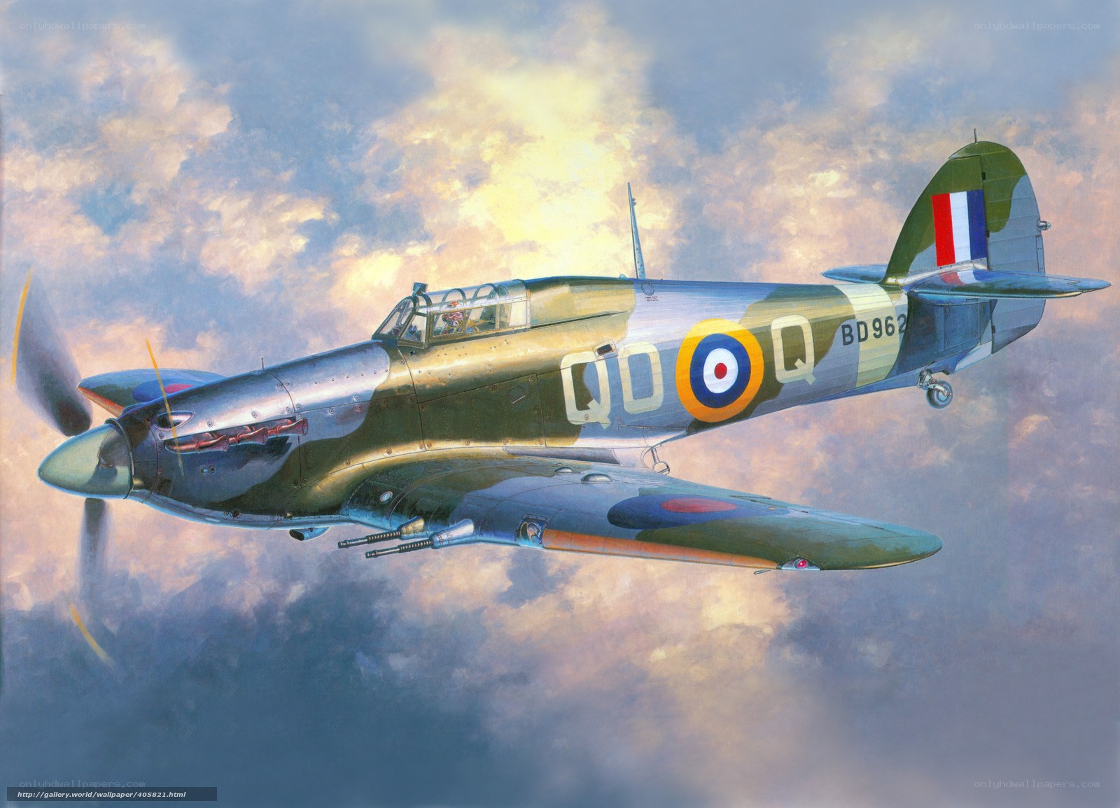 Spitfire in flight at sunset