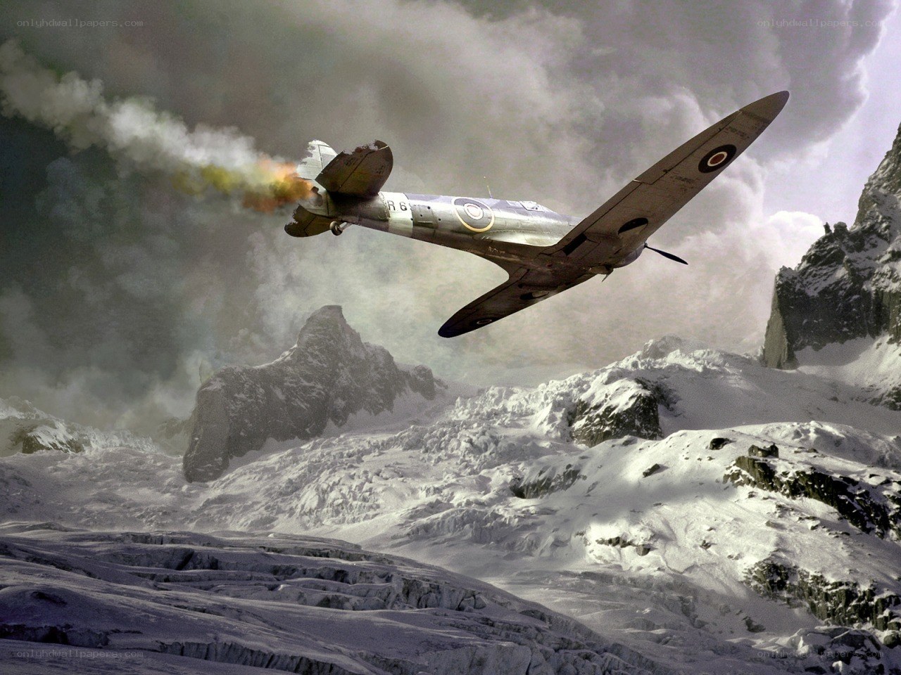 Spitfire in mountainous flight