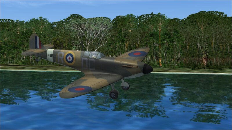 Spitfire over tropical water
